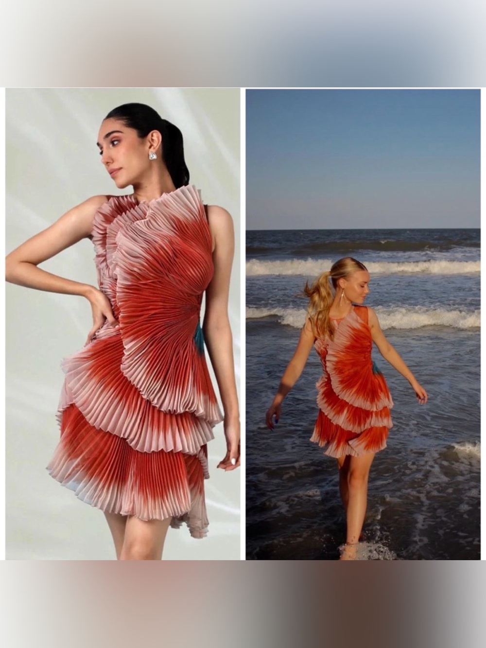Anthropologie Geisha Designs 3D Floral Asymmetrical Coral Ombre Statement Dress